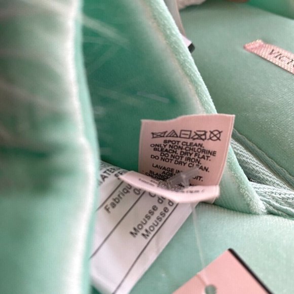 New Victoria's Secret Slippers Small 5 6 Blue Mint Green Gray Faux Fur Pom NWT - Picture 8 of 10